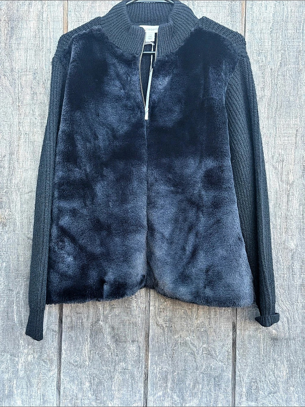 Liz Claiborne Woman’s Vintage Style Faux Fur Front Zip Jacket Black XL NWT